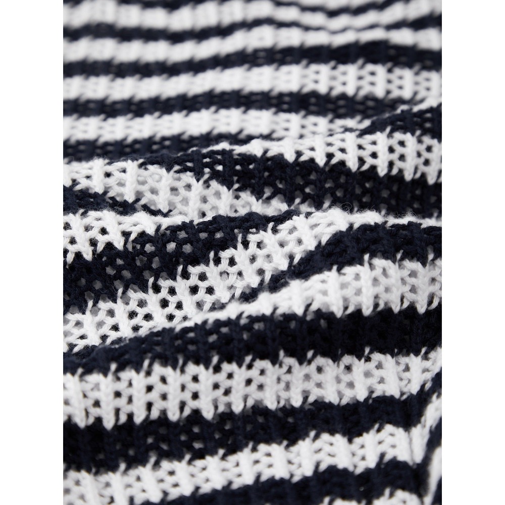 525 America Kimberly Cotton Navy Stripe Open Knit Polo Sweater XS Coastal Preppy - Picture 5 of 15